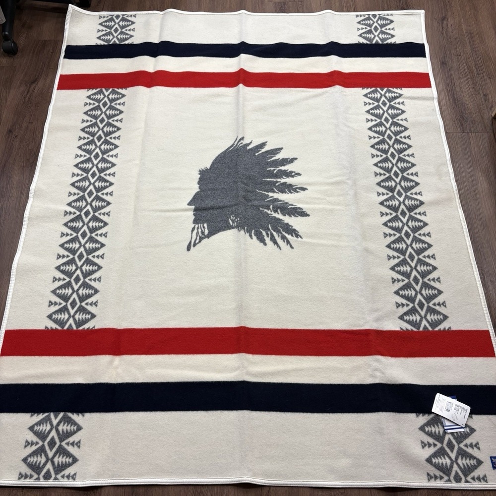 Pendleton Heroic Chief Blanket Ivory Chief Collection 64x80 Wool Made USA NWT